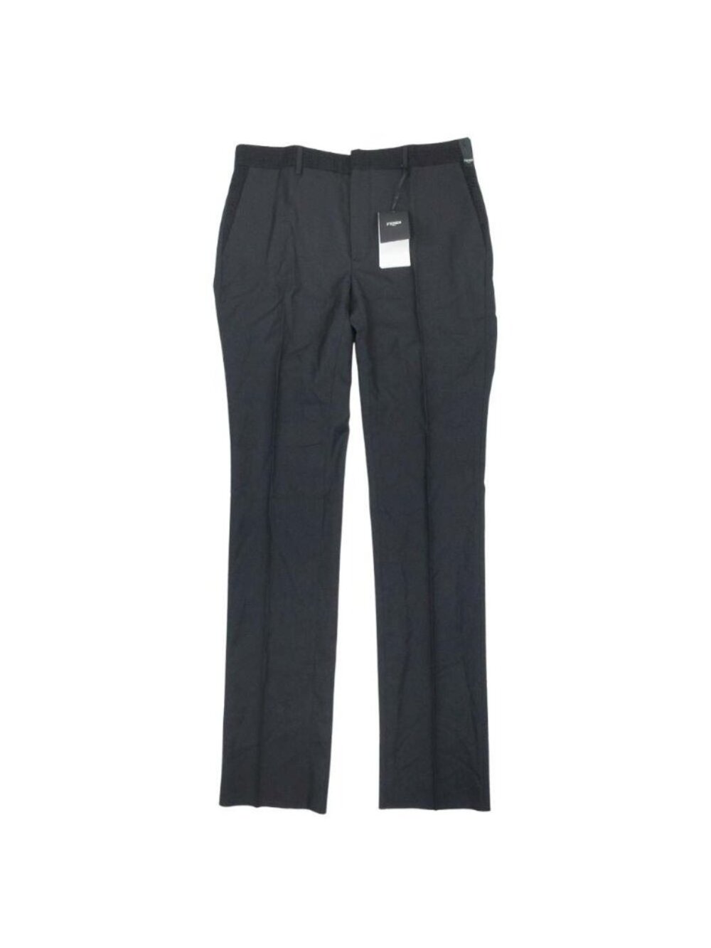 Fendi Perforated Belt Trousers Tapered Pants Twill Cross Wool Blend 50 Black